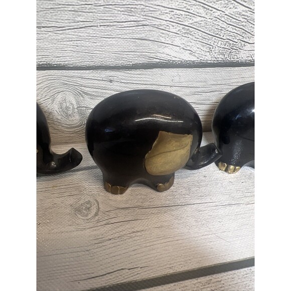 Mid Century Modern Brass Figure Elephant Family Black Gold Sculpture MCM RARE - Picture 6 of 12